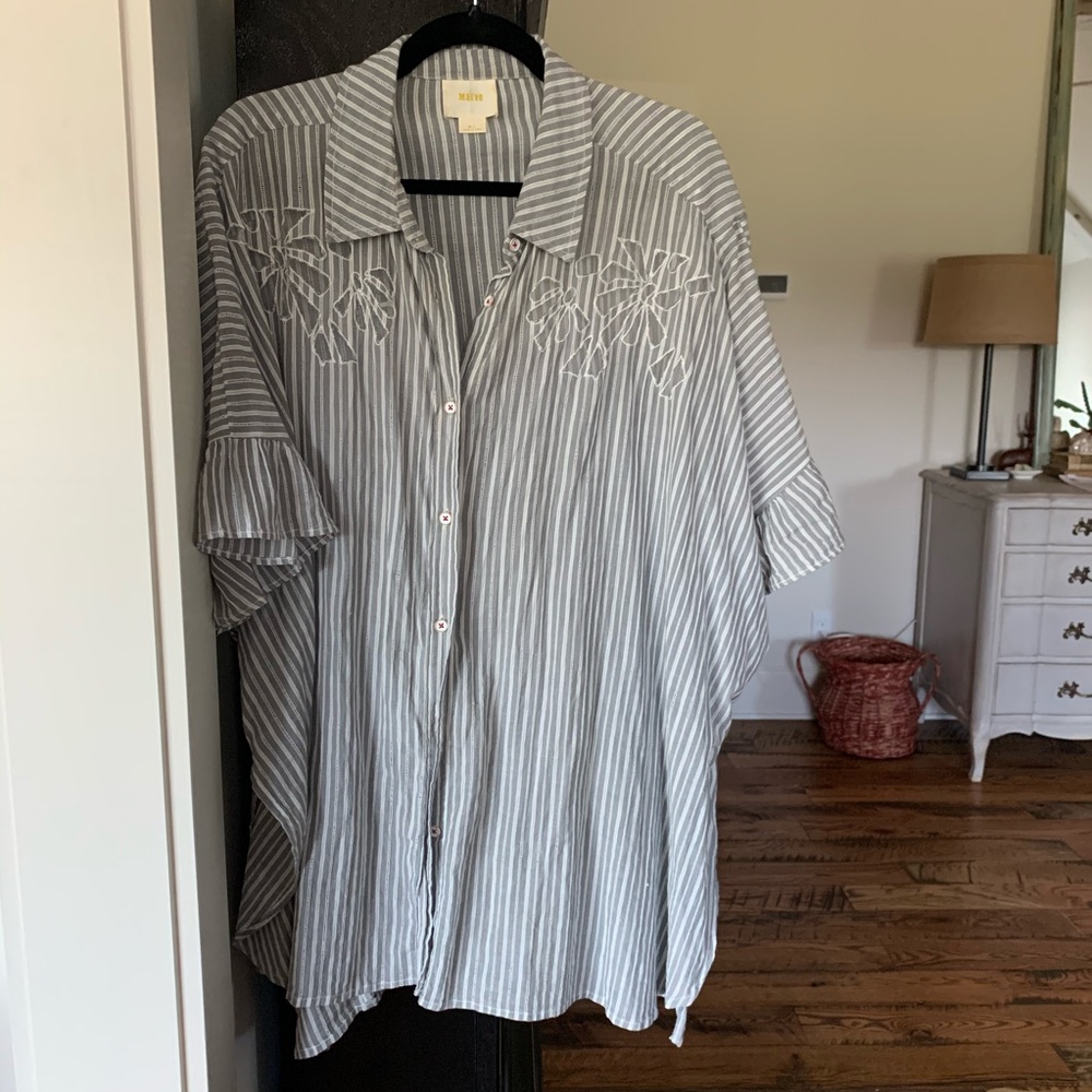 Maeve Cutout Ruffle Sleeve Button Up